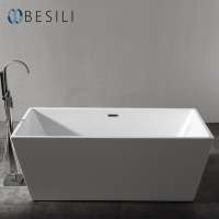 White acrylic freestanding bath tub,rectangle freestanding bath tub, resin cast stone soaking bathtub 123